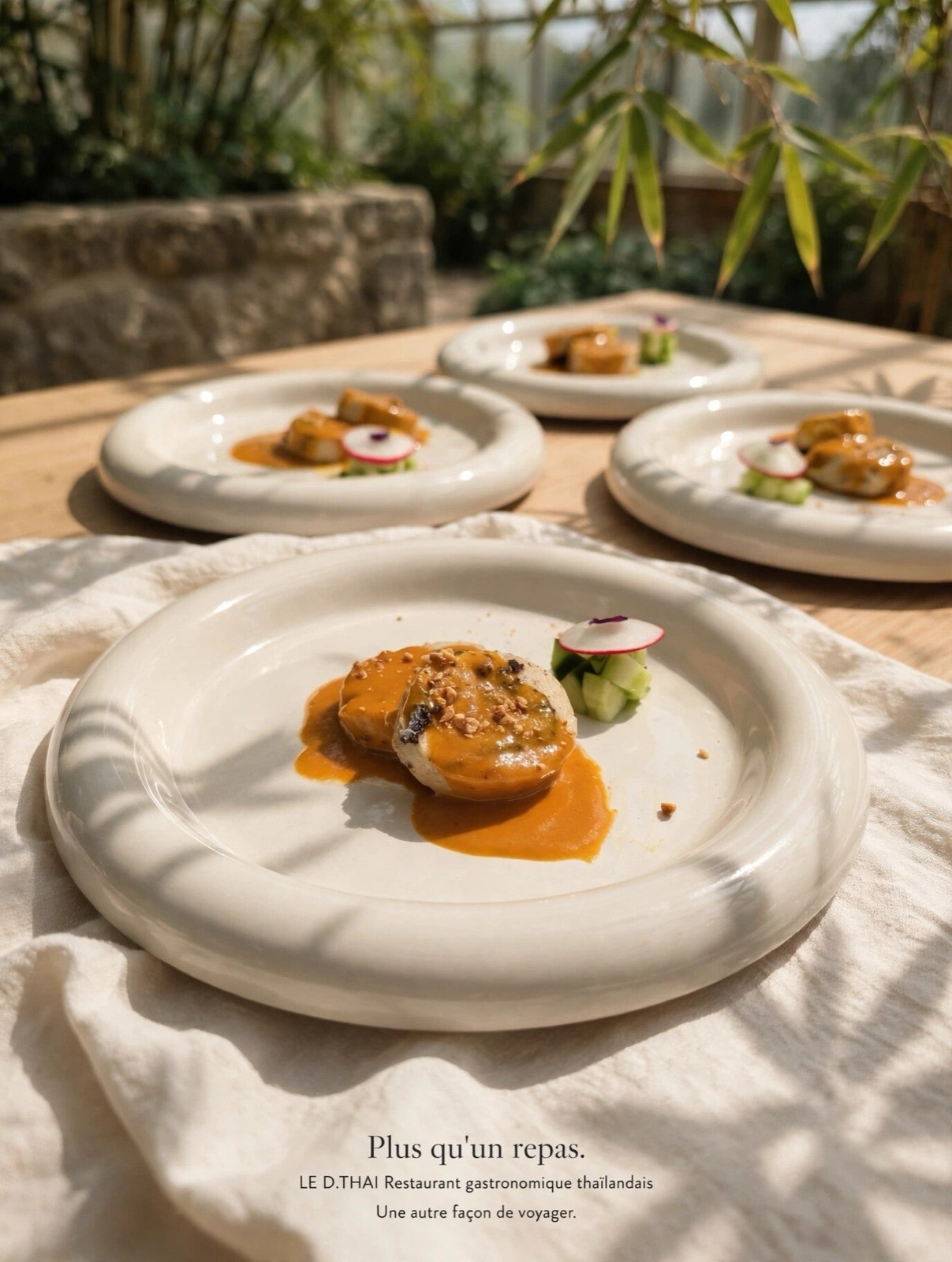 Assiettes servies en extérieur